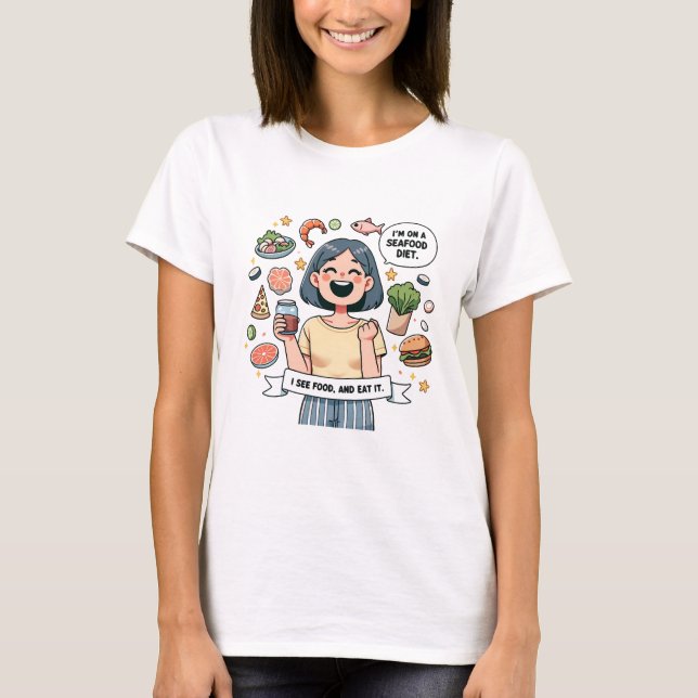 Camiseta  "Seafood Feast – See Food, Eat Food"woman t shirt (Frente)