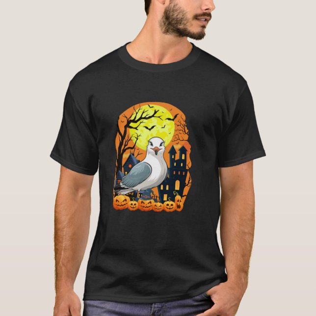 Camiseta Seagull Com Pumpkins Engraçado Festa De Halloween  (Frente)