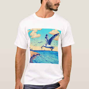 Camiseta Seagull rumo ao céu: Uma jornada de elegância"