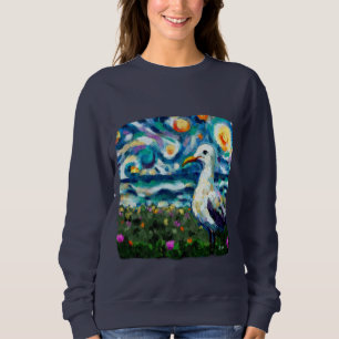 Camiseta Seagull Van Gogh Style Beach Sky Blue Teal