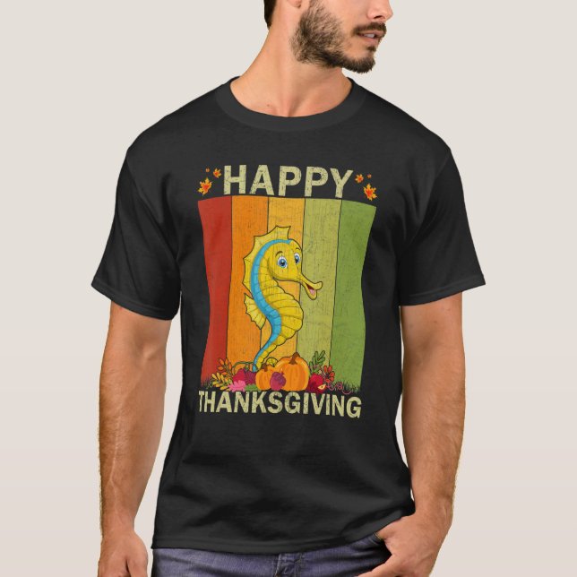 Camiseta Seahorse  Retro Graphic Family Matching Thanksgivi (Frente)