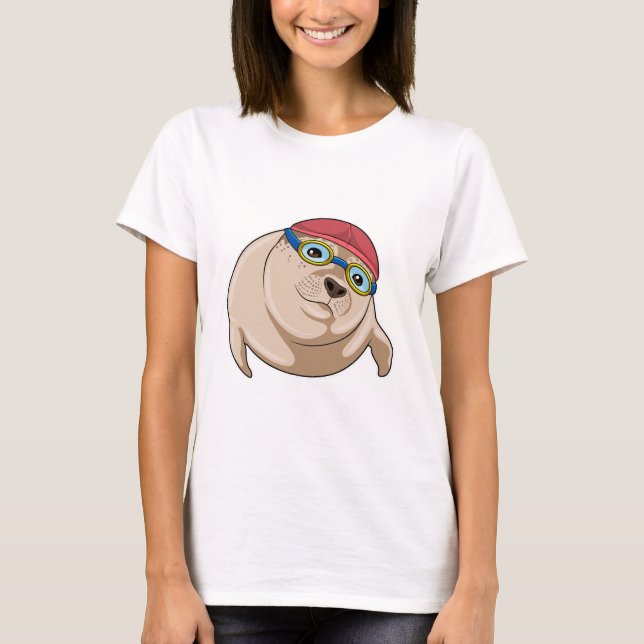 Camiseta Seal at Swimming with Swimming goggles (Frente)