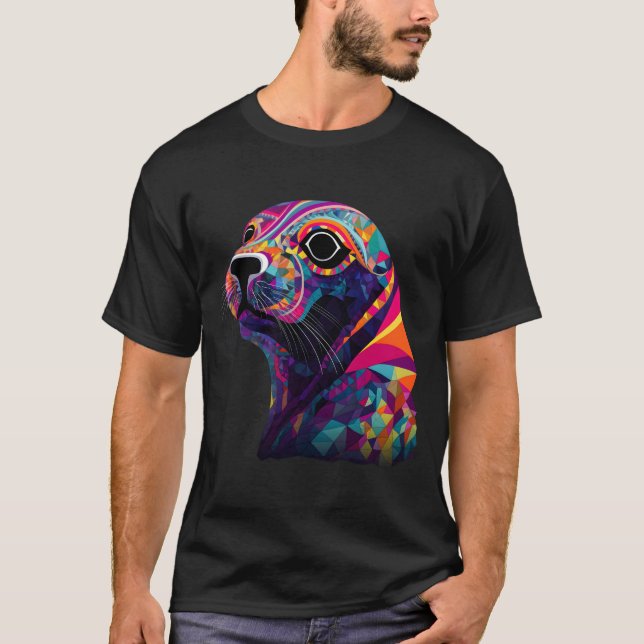 Camiseta Seal Colorful Geometric Pop Sea Ocean Animal (Frente)