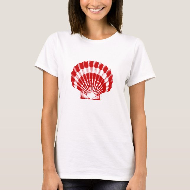 Camiseta Seashell - vermelho profundo e branco (Frente)