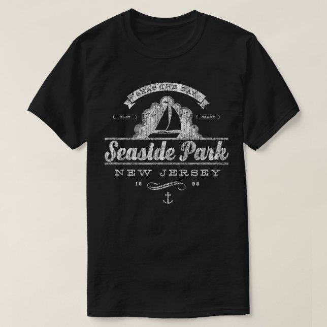Camiseta Seaside Park NJ Sailboat Vintage Náutico (Frente do Design)