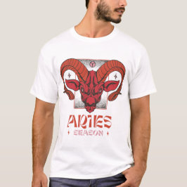 Camiseta Seasonal Aries Ram Head in Red Line Art