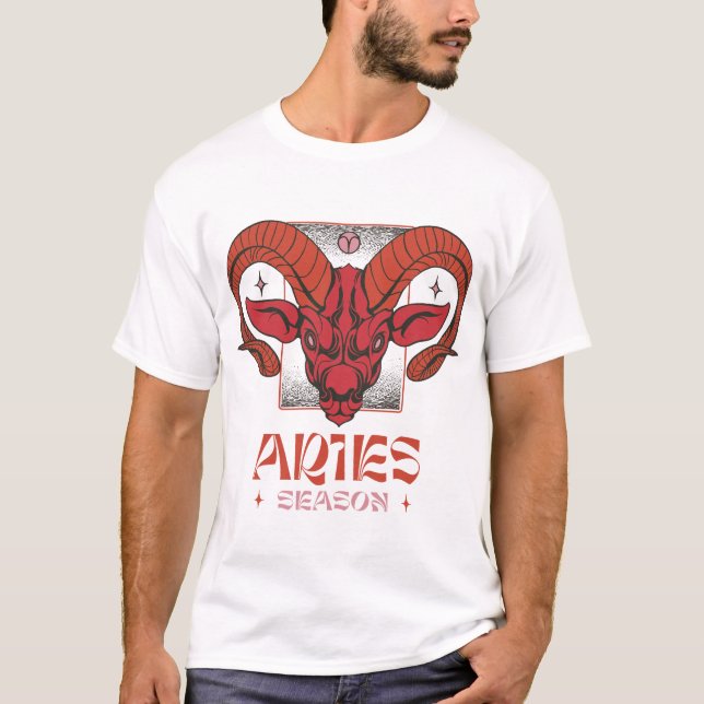 Camiseta Seasonal Aries Ram Head in Red Line Art (Frente)