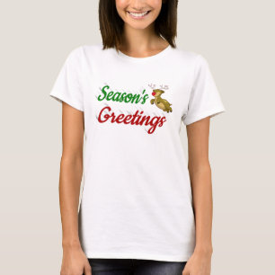 Camiseta Seasons Saudações Voando Reindeer Escrito de Natal