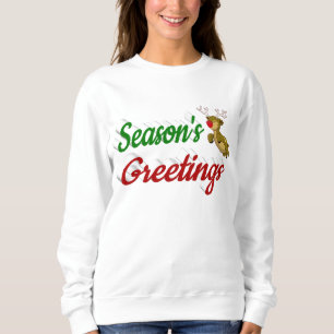 Camiseta Seasons Saudações Voando Reindeer Escrito de Natal