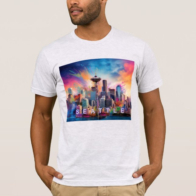 Camiseta Seattle Skyline Grafite Art (Frente)