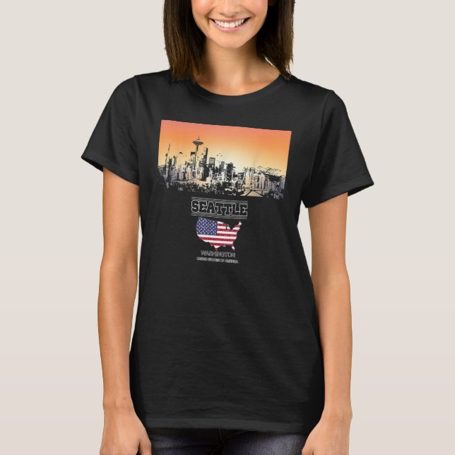 Camiseta Seattle Skyline Vacation Souvenir (Frente)