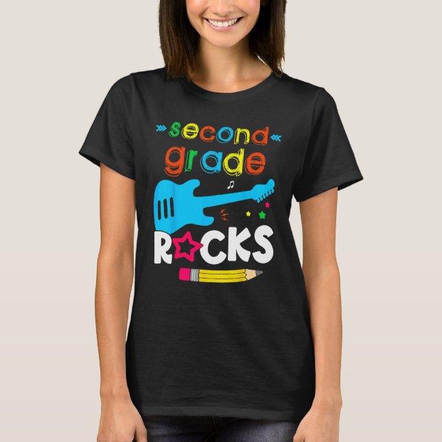 Camiseta Second 2nd Grade Rocks Teacher Student  Back To Sc (Frente)