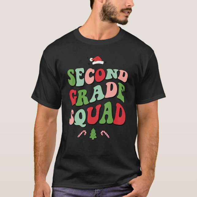Camiseta Second Grade Squad Xmas Groovy Family Christmas Pa (Frente)