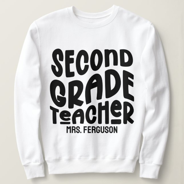 Camiseta Second Grade Teacher Black Typography (Frente do Design)