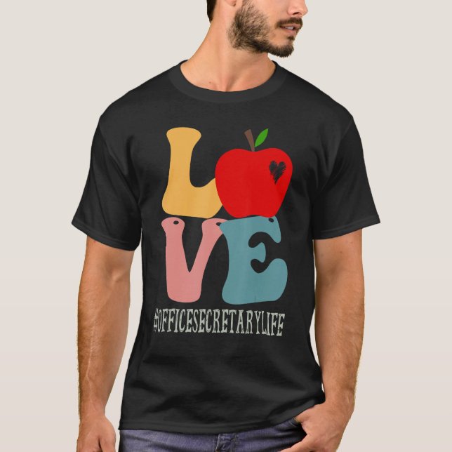 Camiseta Secretária do Office Love Apple Groovy Retro Cute  (Frente)
