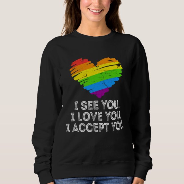 Camiseta See You Love You I Accept You Rainbow Heart LGBTQ  (Frente)
