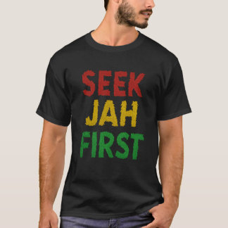 Camiseta Seek Jah First Rastafarian Weed Leaf Rasta Colors