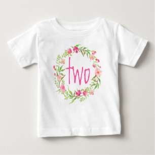 Camiseta segundo aniversário Bebê Garota Aquarela Floral Ru