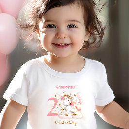 Camiseta Segundo aniversário cor-de-rosa Unicorn Nome Baby 