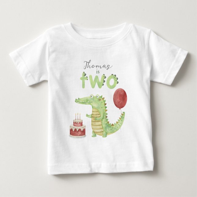Camiseta Segundo aniversário Crocodilo de Aquarela (Frente)
