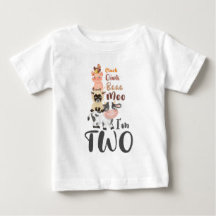 Camiseta Segundo aniversário de animais de fazenda Moo bon