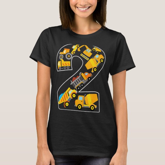 Camiseta Segundo aniversário De Construção De Caminhão Com  (Frente)