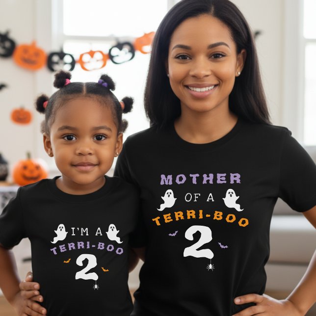 Camiseta Segundo aniversário de Halloween Terri-Boo Twos Mã (Halloween 2nd Birthday Terri-Boo Twos Ghost Mother T-Shirt
)