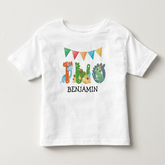 Camiseta Segundo Aniversário Dinossauro Bebê (Frente)