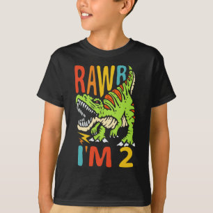 Camiseta segundo aniversário Dinossauro T Rex Rawr Eu sou 2
