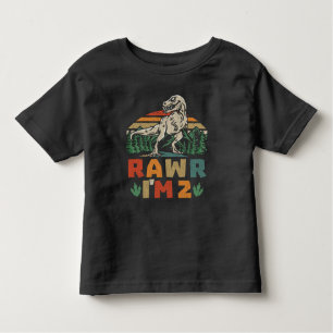 Camiseta segundo aniversário Dinossauro T Rex Rawr Eu sou 2