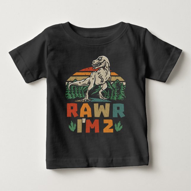Camiseta segundo aniversário Dinossauro T Rex Rawr Eu sou 2 (Frente)