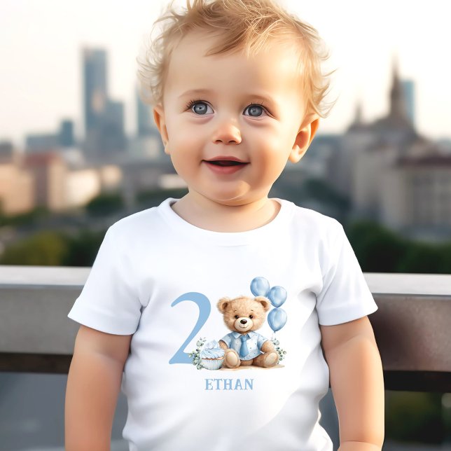 Camiseta Segundo aniversário do Urso de Teddy Nome Blue Tod (Teddy Bear 2nd Birthday Name Blue Toddler T-shir)