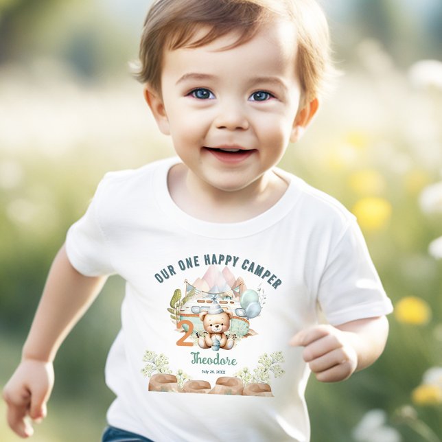 Camiseta Segundo aniversário Feliz Camper Summer (Happy Camper Summer 2nd Birthday Boy Toddler T-shirt)