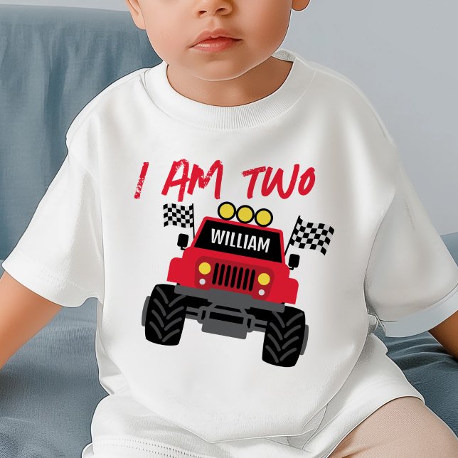 Camiseta Segundo aniversário Monster Truck Boy Personalizad (Criador carregado)