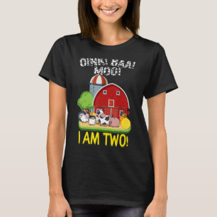 Camiseta segundo aniversário Oink Baa Moo Eu Sou Dois Anima