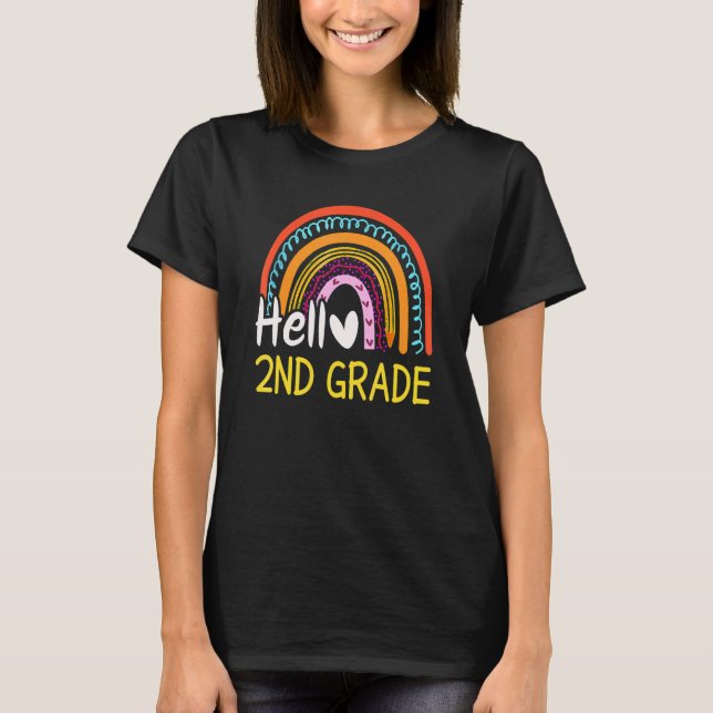 Camiseta segundo Grau Rainbow Girl Professora Hello Second  (Frente)
