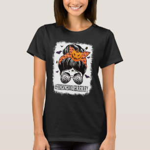 Camiseta Segundo grau Secretário Messy Bun Spooky Bat Orang