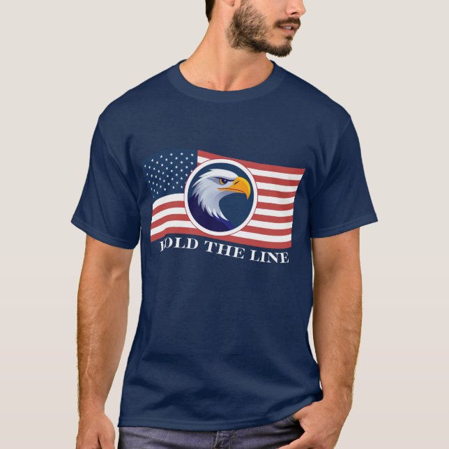 Camiseta Segure a linha, bandeira americana e águia (Frente)