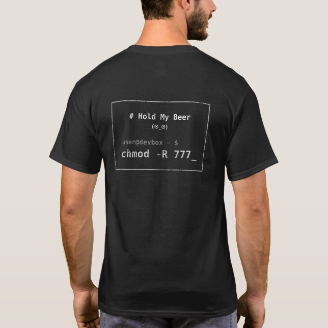 Camiseta Segure minha cerveja - chmod-M 777 - Devhost Mayhe (Verso)