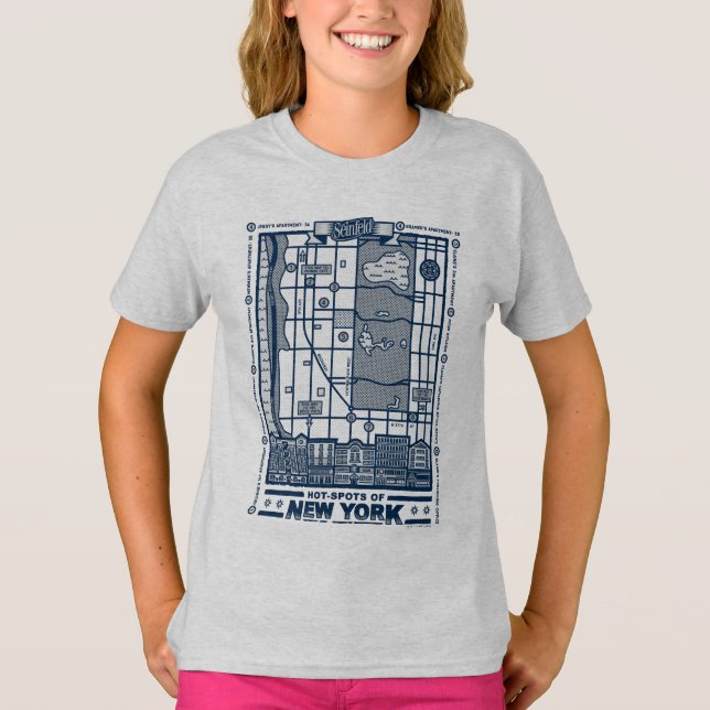 Camiseta Seinfeld | Hot Spots of New York Map (Frente)