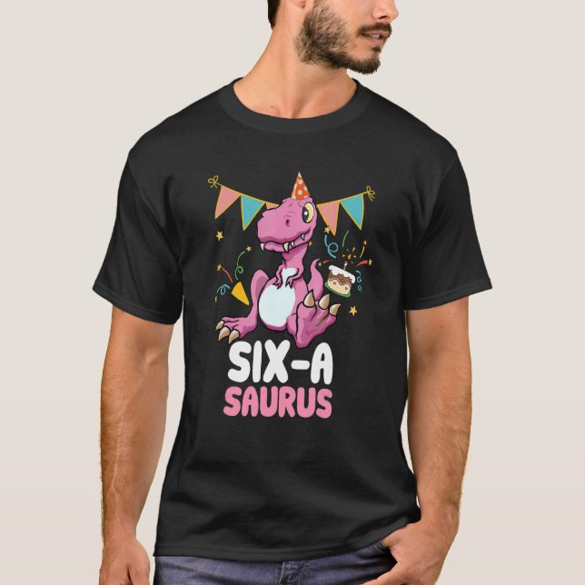 Camiseta Seis A Saurus Dinossaur Cute Kiddo Rex (Frente)