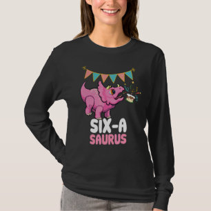 Camiseta Seis A Saurus Dinossaur Cute Kiddo Triceratops