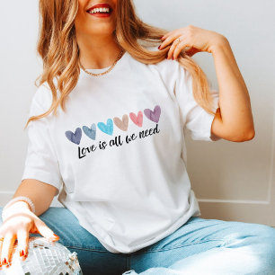 Camiseta Seis Corações Legal de Aquarela com Texto Personal