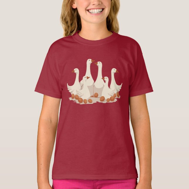Camiseta Seis Gansos Pondo Estêncil no Estilo 2 (Frente)