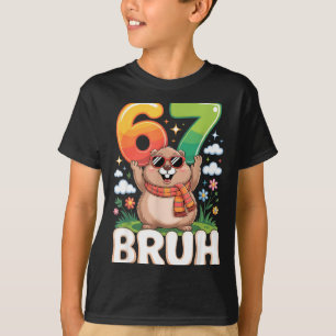 Camiseta Seis Sete 67 Cara Marmota Engraçado 6 7 Meme Menin