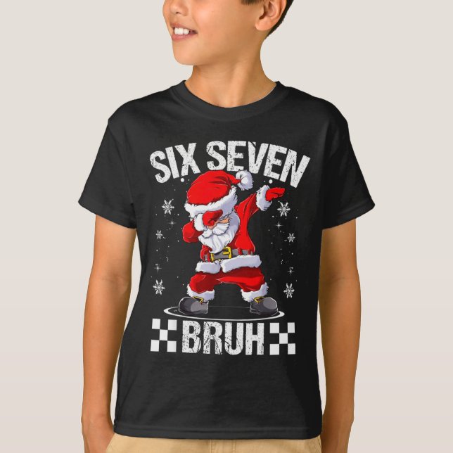 Camiseta Seis Sete Bruh 6-7 Meme Natal Pijamas Combinando N (Frente)