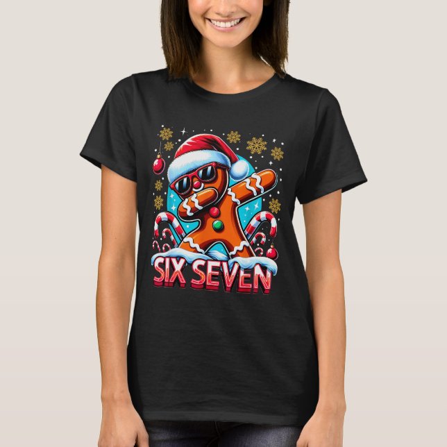 Camiseta Seis Sete Design de Natal de Pão de Mel Engraçado  (Frente)