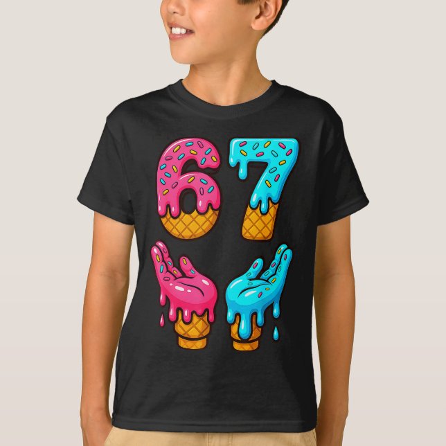 Camiseta Seis Sete Sorvete Drip Meme 67 Engraçado Gen Alpha (Frente)