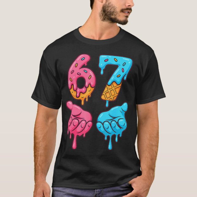 Camiseta Seis Sete Sorvete Drip Meme 67 Engraçado Gen Alpha (Frente)