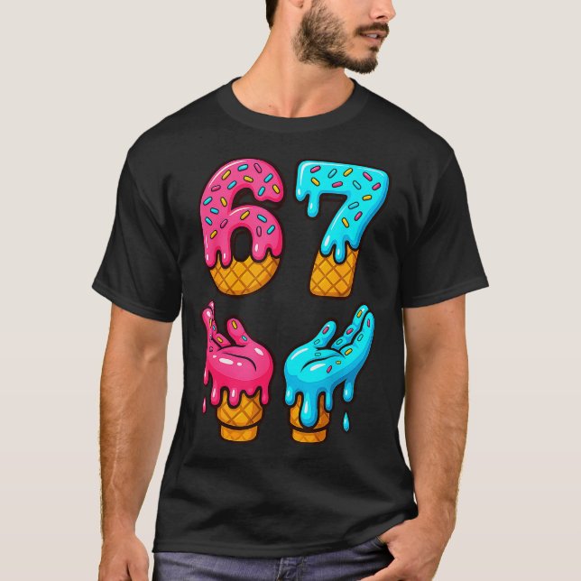 Camiseta Seis Sete Sorvete Drip Meme 67 Engraçado Gen Alpha (Frente)